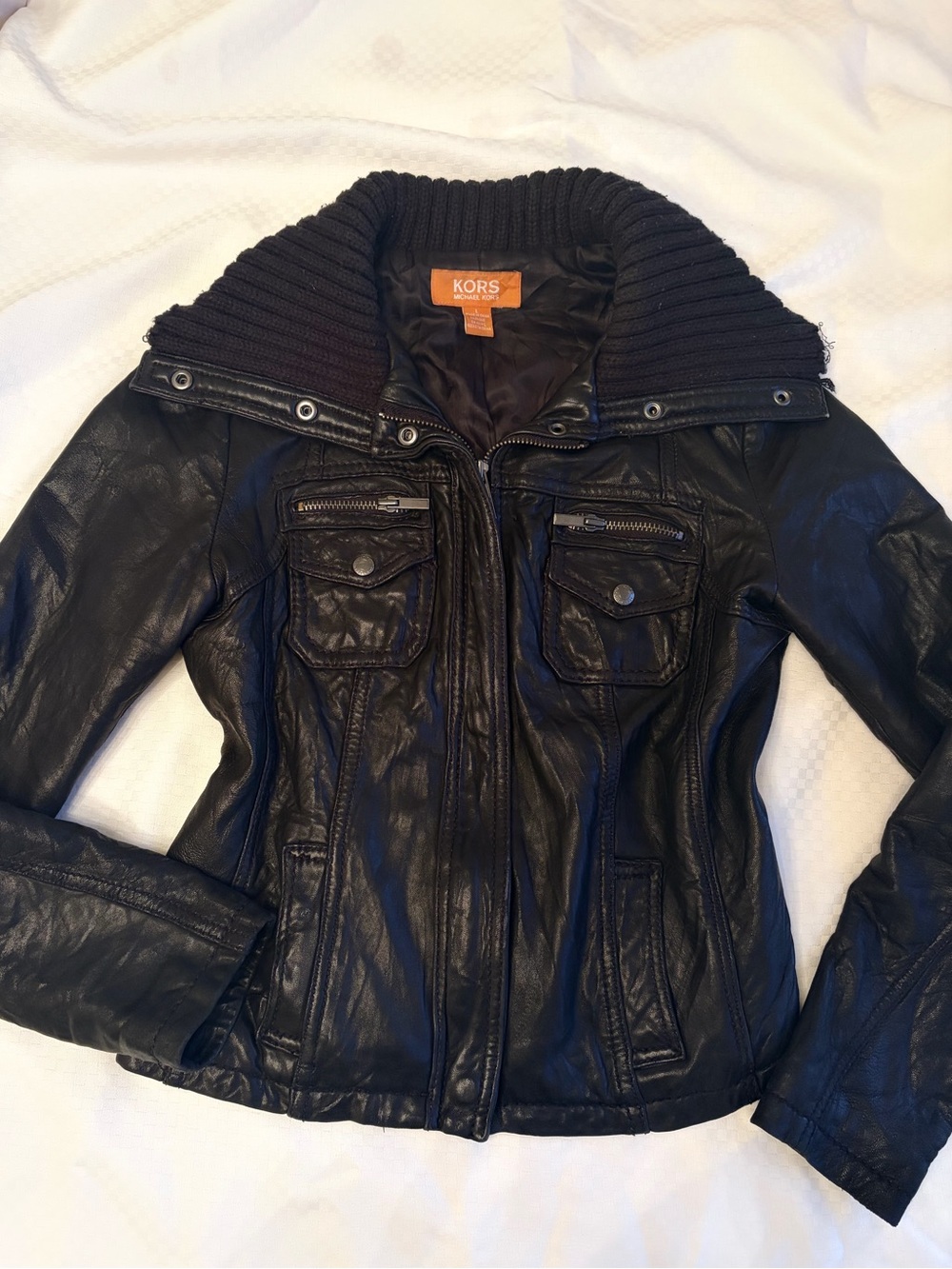 π€ Vintage KORS Michael Kors Genuine Leather Jacket Y2K Moto Black Quiet Luxury